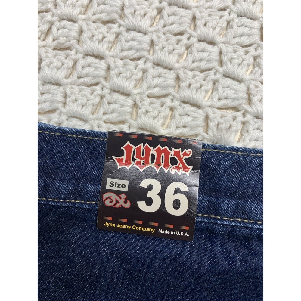 Vtg 90s Jynx Jeans Men Tag 36 Approx 34x30 Wide Baggy Skater Blue Denim Made USA - Picture 8 of 13